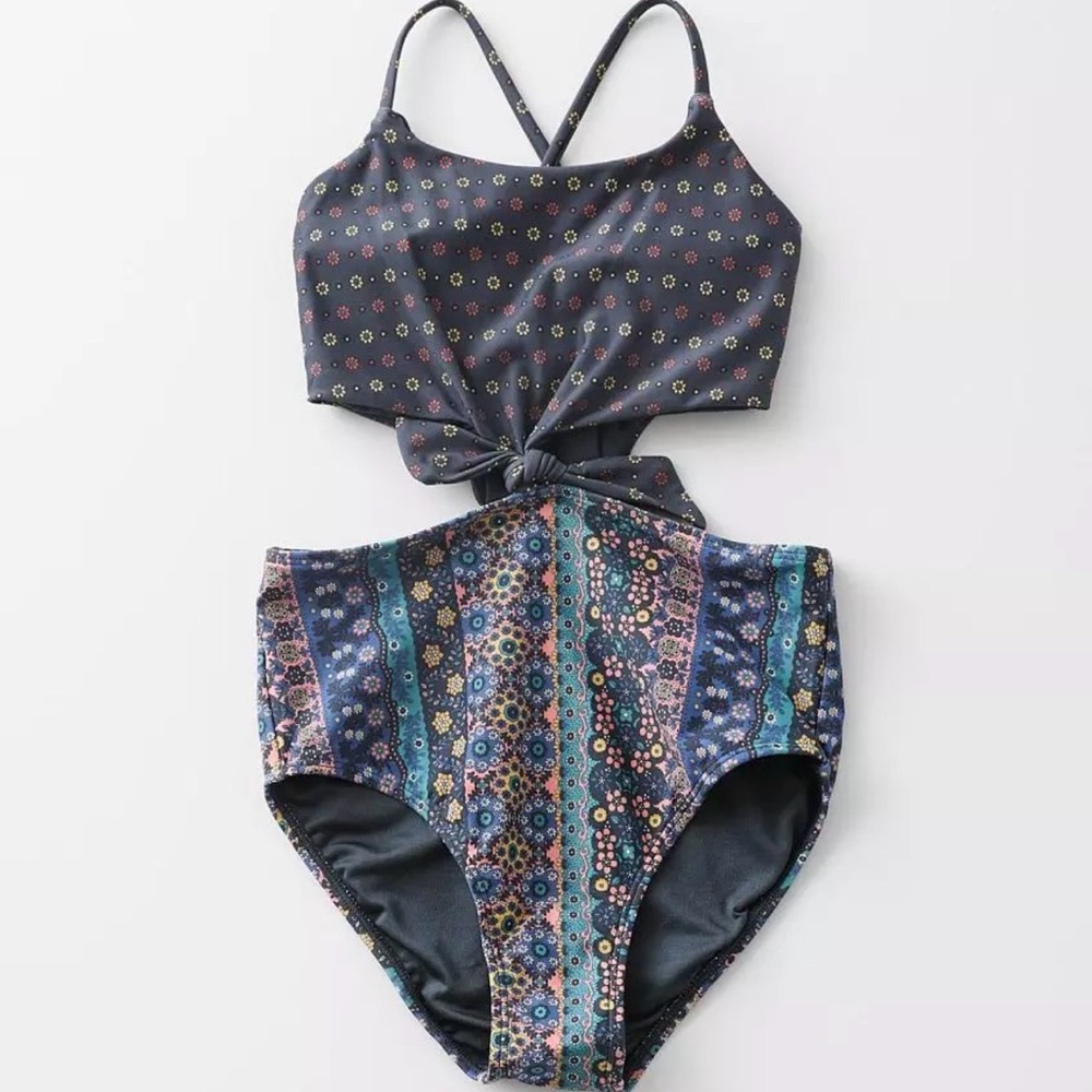 O’NEIL GIRLS MARGOT KNOTTED SWIM SUITE - MIXED FLORAL PATTERNS